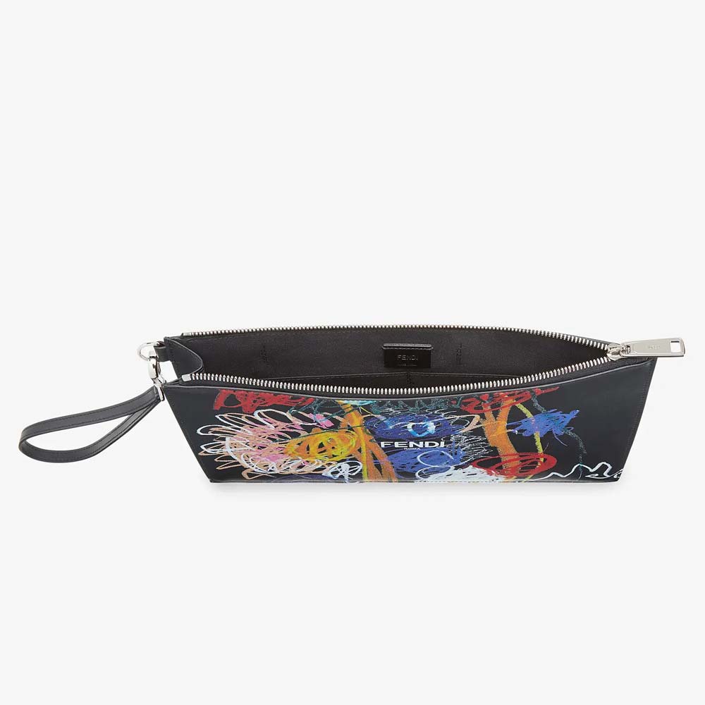 FLAT POUCH Black Leather Bag Fendi