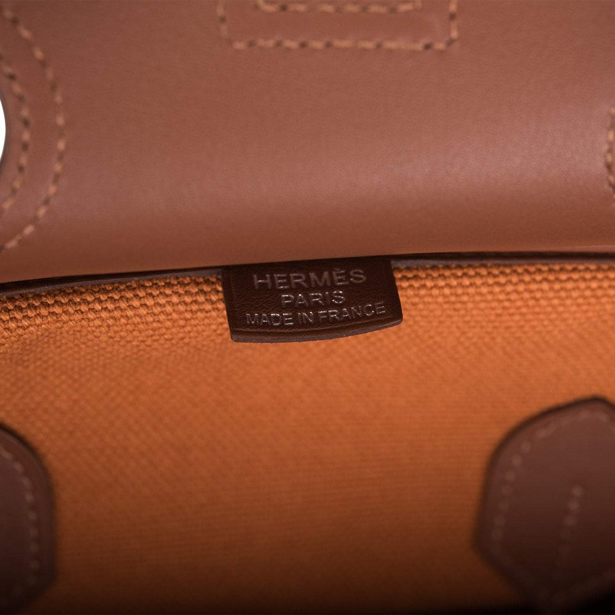 Hermes Marron Inde Swift and Gold Toile Canvas "Cargo" Birkin 35cm Palladium Hardware Crowned Bag