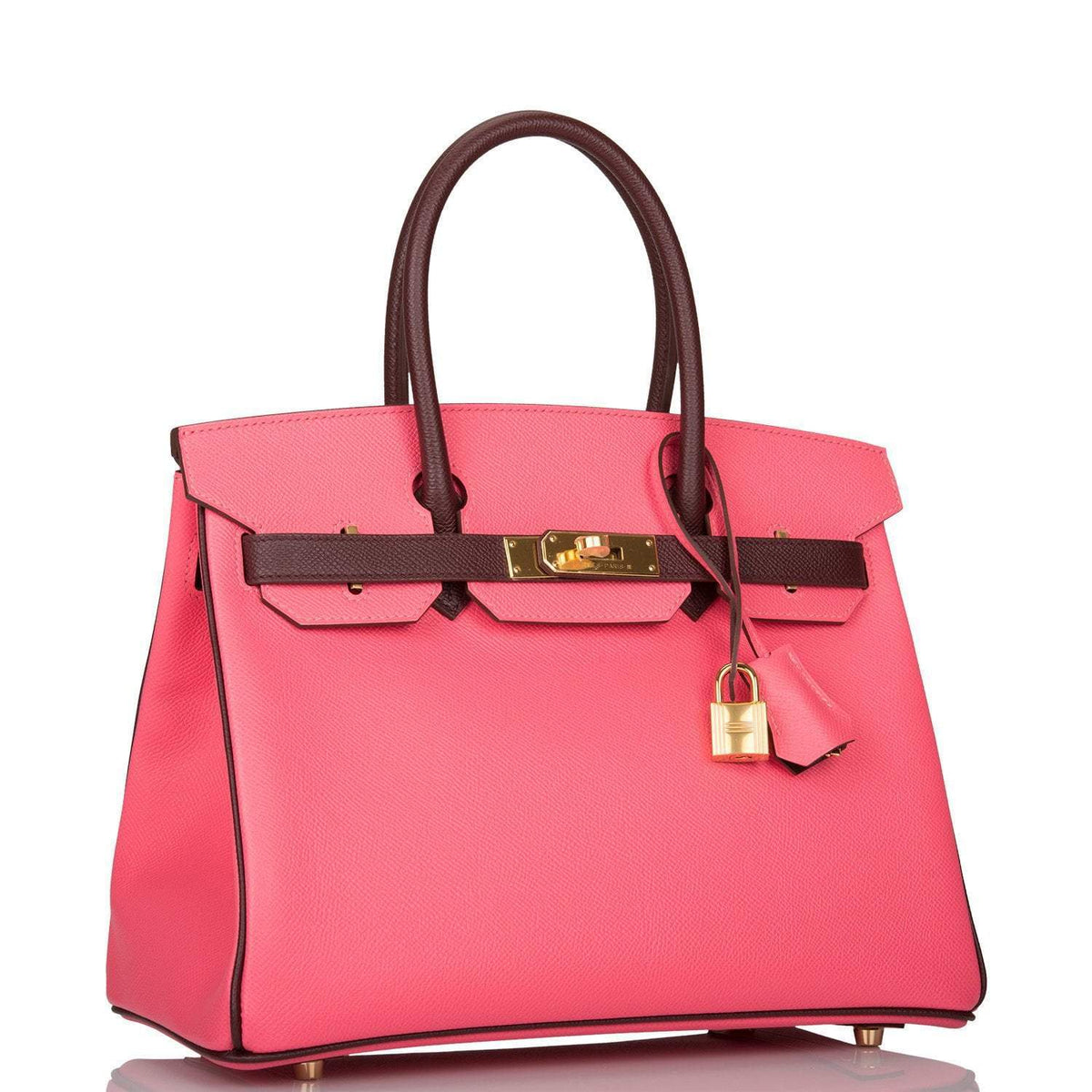 Hermes Birkin 30cm Bi-Color Rose Azalee and Bordeaux Epsom Gold Hardware Hermes