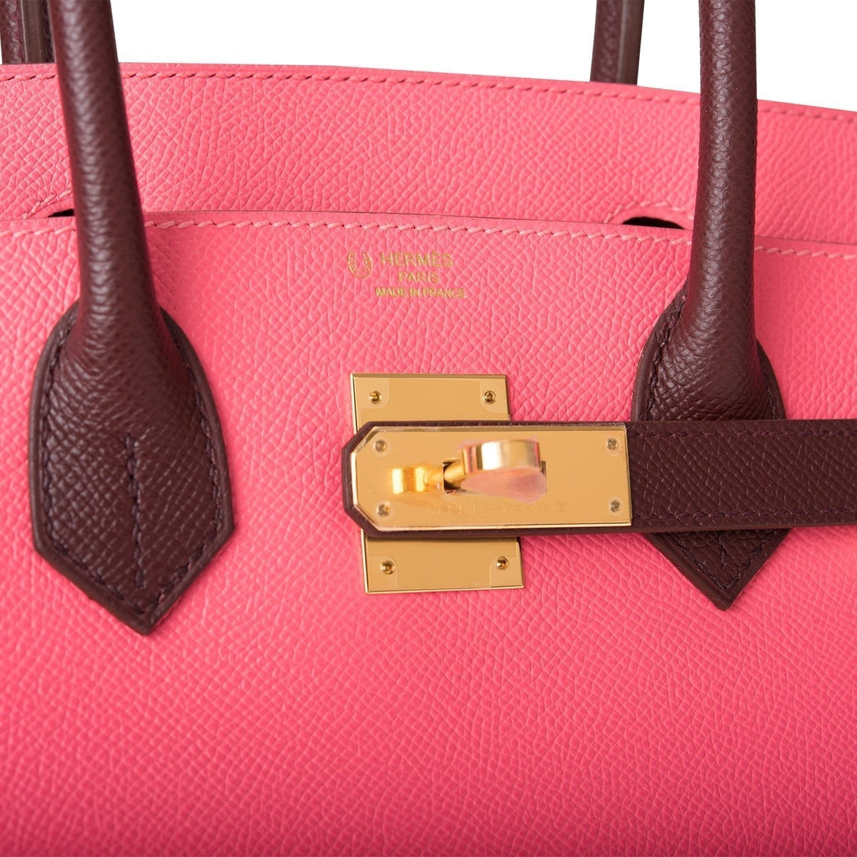 Hermes Birkin 30cm Bi-Color Rose Azalee and Bordeaux Epsom Gold Hardware Hermes