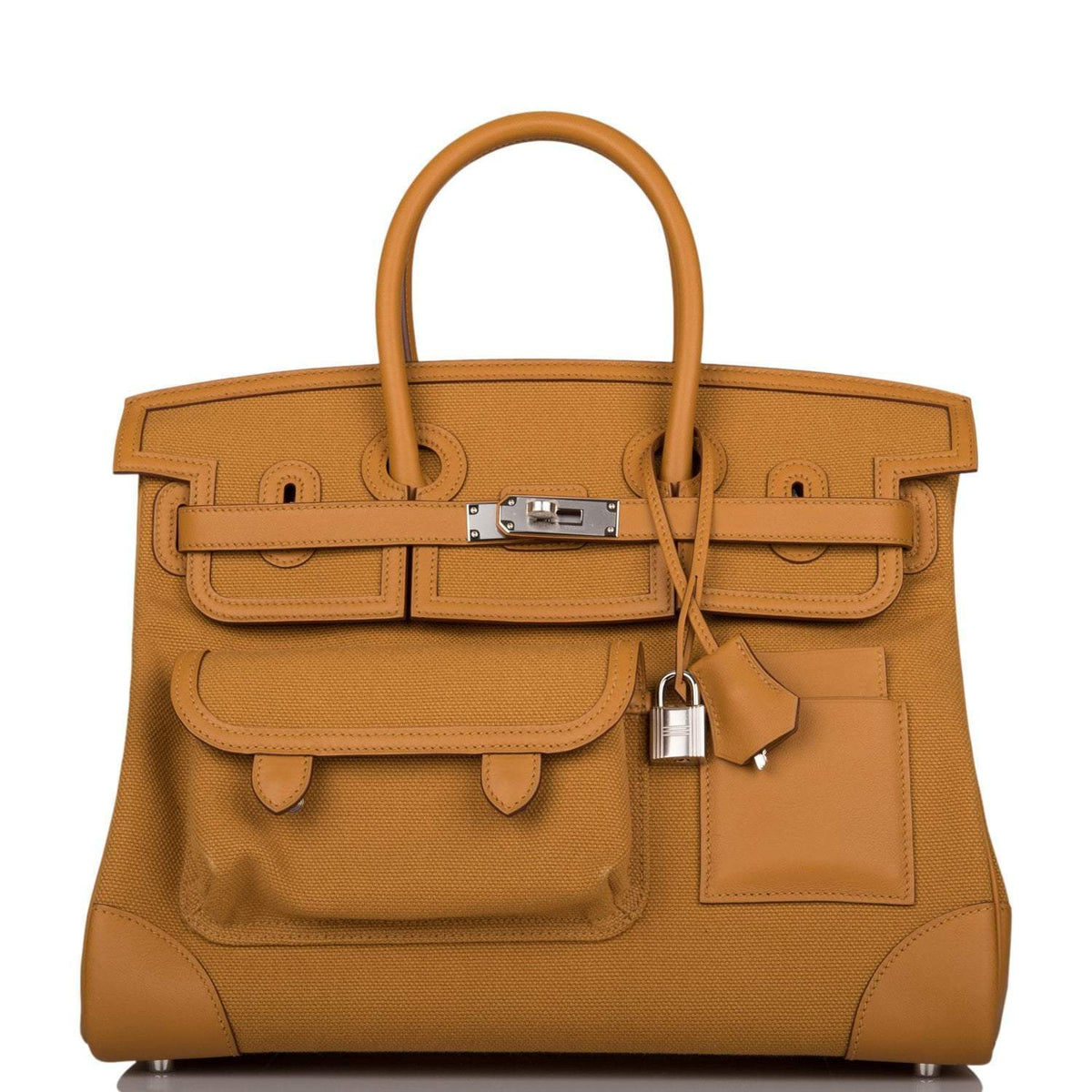 Hermes Birkin 35cm Desert/Sesame Swift and Toile Canvas "Cargo" Palladium Hardware BagAg