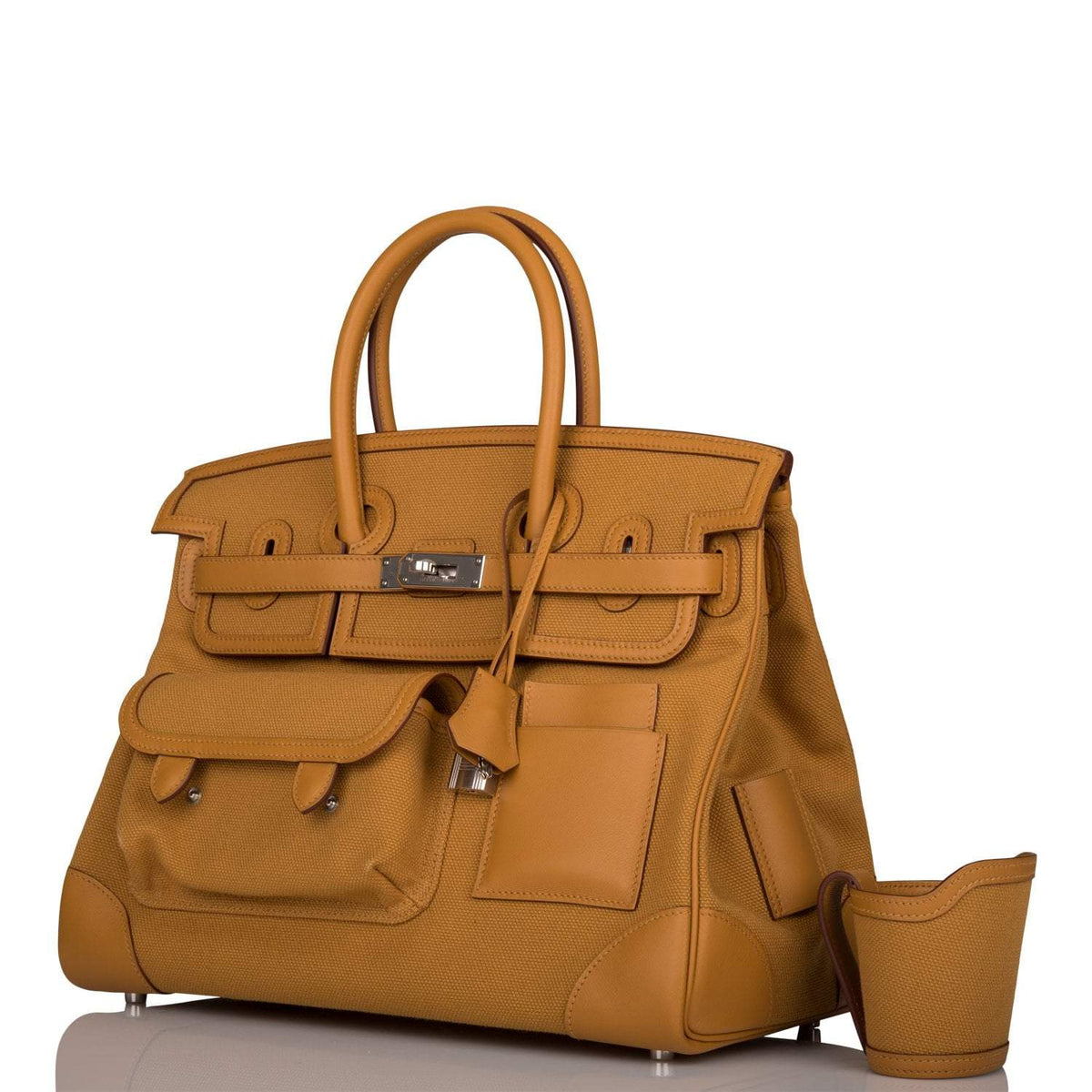 Hermes Birkin 35cm Desert/Sesame Swift and Toile Canvas "Cargo" Palladium Hardware BagAg