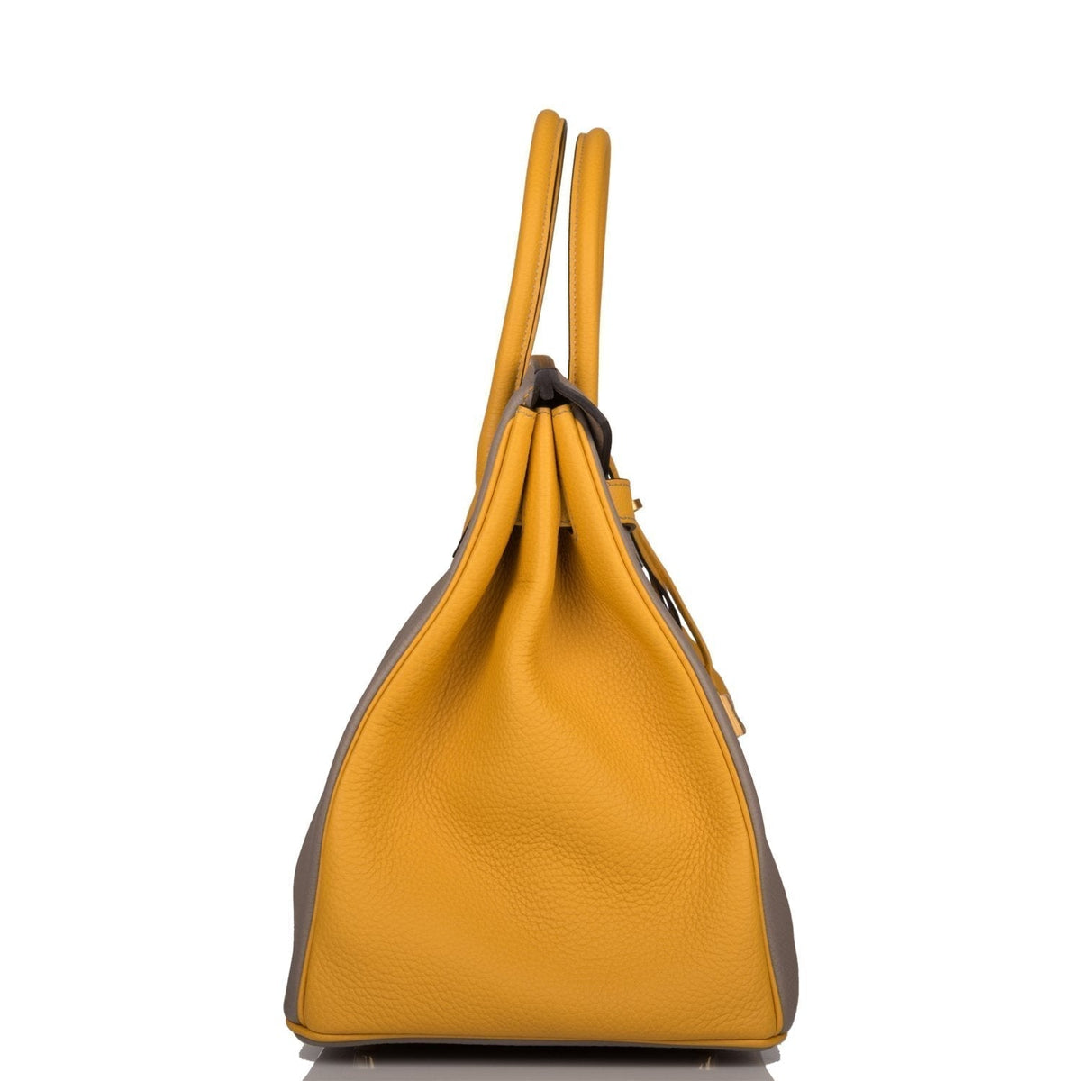 Hermes Birkin 35 Etoupe and Jaune Ambre Togo Brushed Gold Hardware BagAg