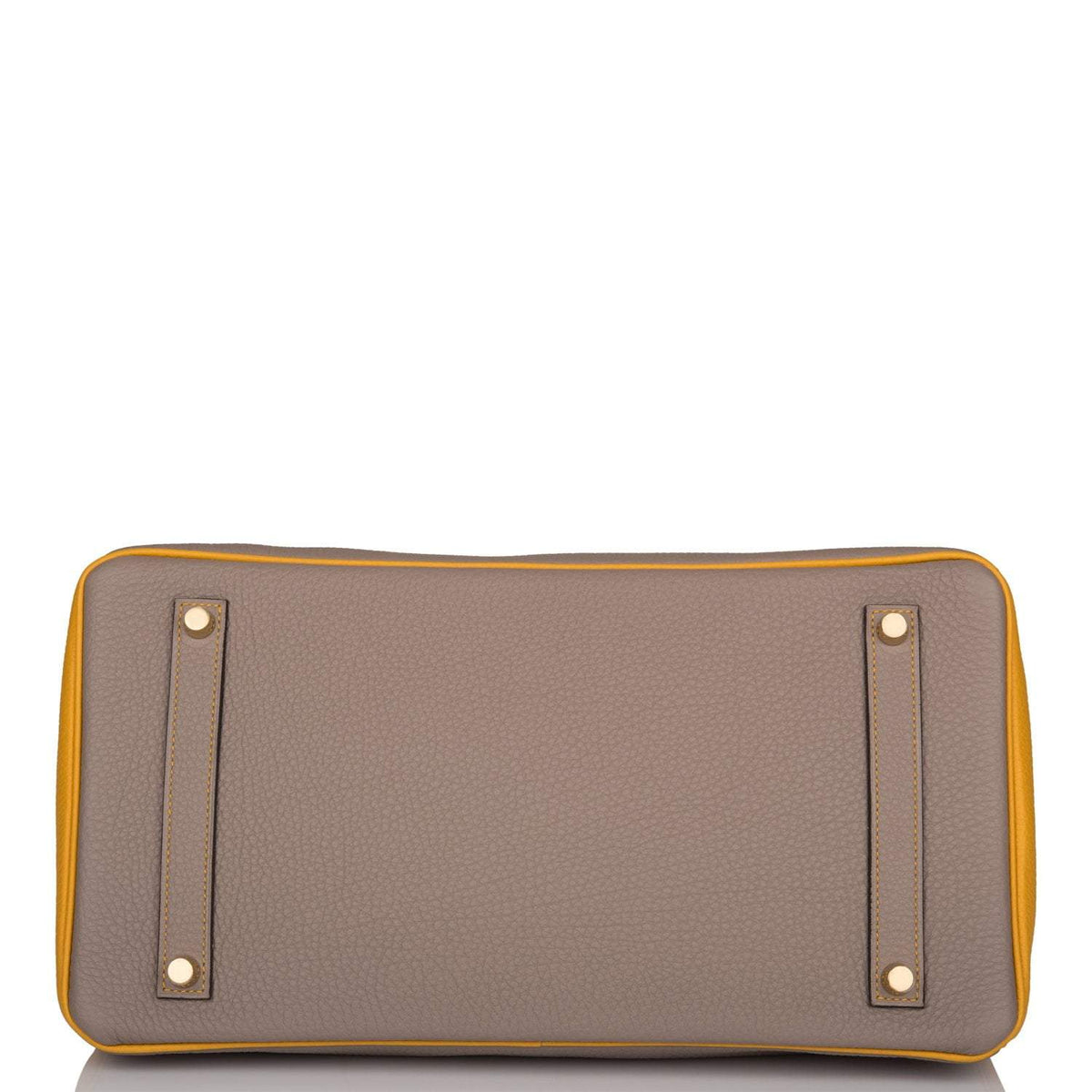 Hermes Birkin 35 Etoupe and Jaune Ambre Togo Brushed Gold Hardware BagAg