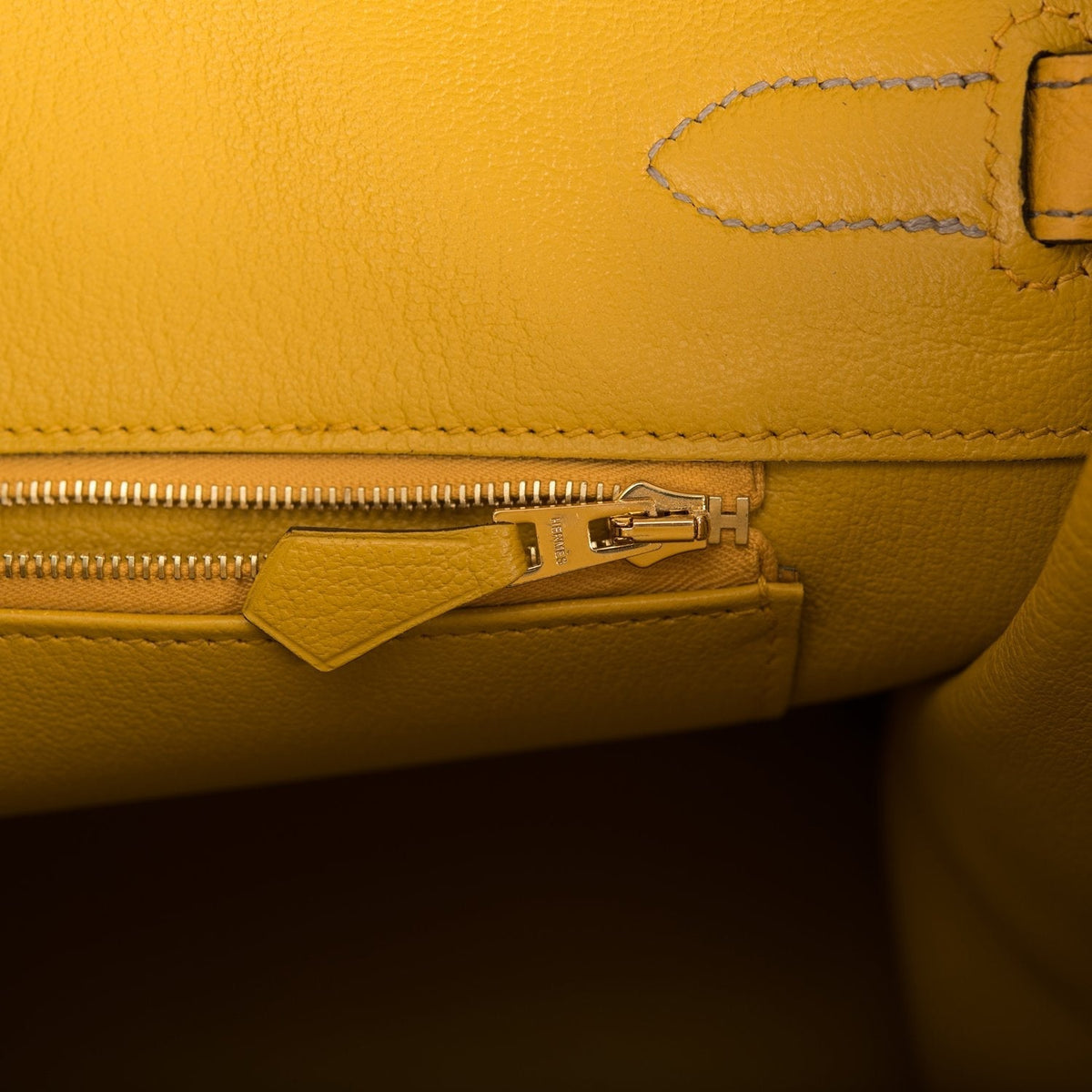 Hermes Birkin 35 Etoupe and Jaune Ambre Togo Brushed Gold Hardware BagAg