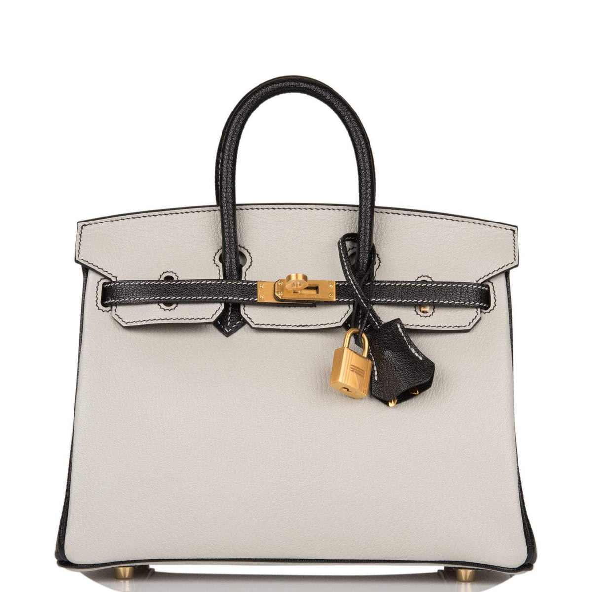 Birkin 25 Gris Perle and Black Chèvre Brushed Gold Hardware Hermes