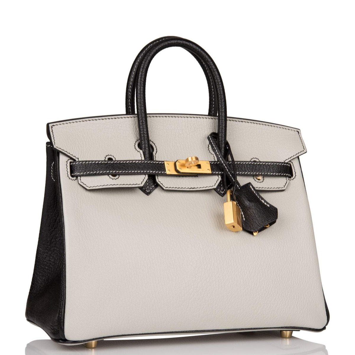 Birkin 25 Gris Perle and Black Chèvre Brushed Gold Hardware Hermes