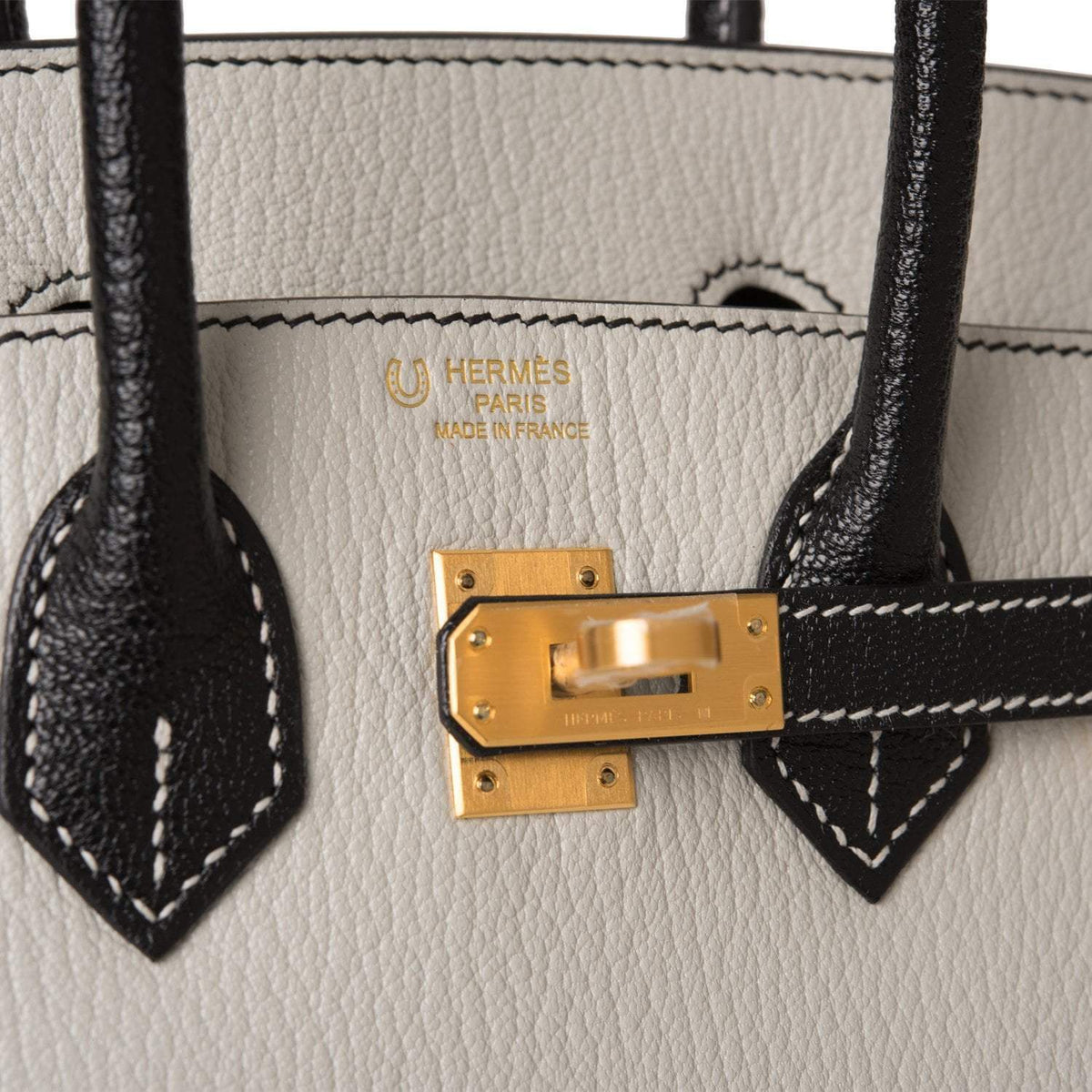 Birkin 25 Gris Perle and Black Chèvre Brushed Gold Hardware Hermes
