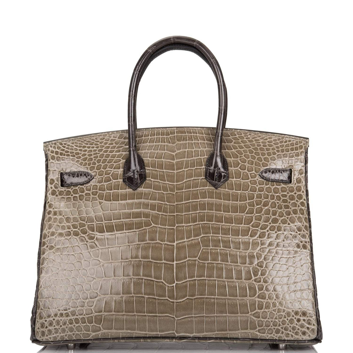 Hermes  Birkin 35cm Bi-Color Gris Tourterelle and Graphite Shiny Porosus Crocodile Brushed Palladium Hardware Hermes