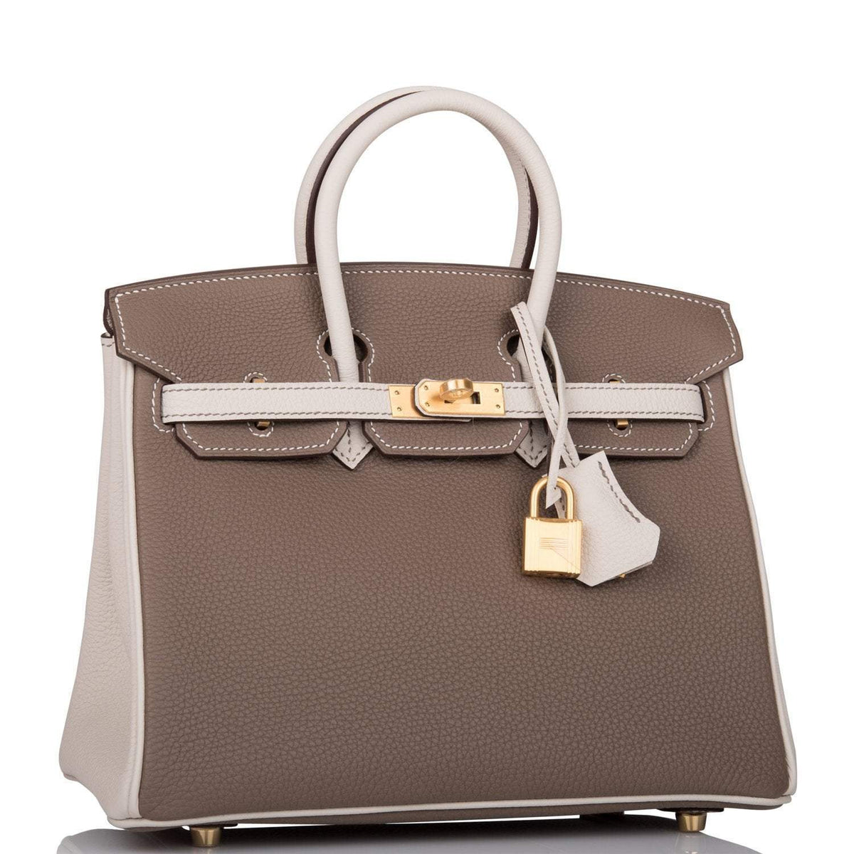Hermes Birkin 25 Etoupe and Craie Togo Brushed Gold Hardware Hermes
