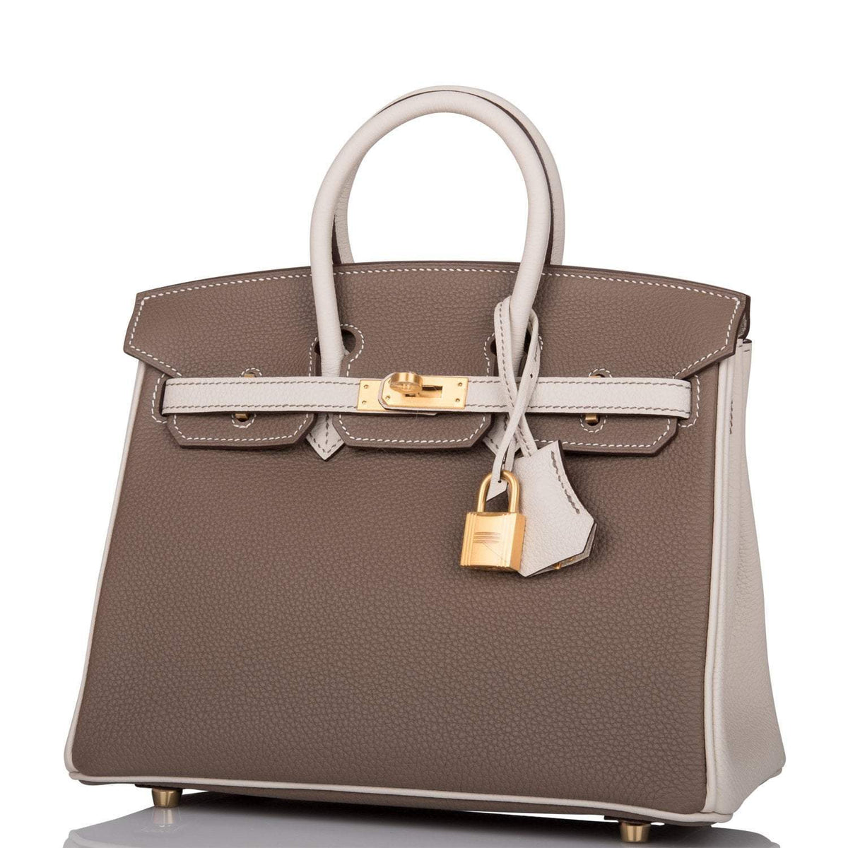 Hermes Birkin 25 Etoupe and Craie Togo Brushed Gold Hardware Hermes