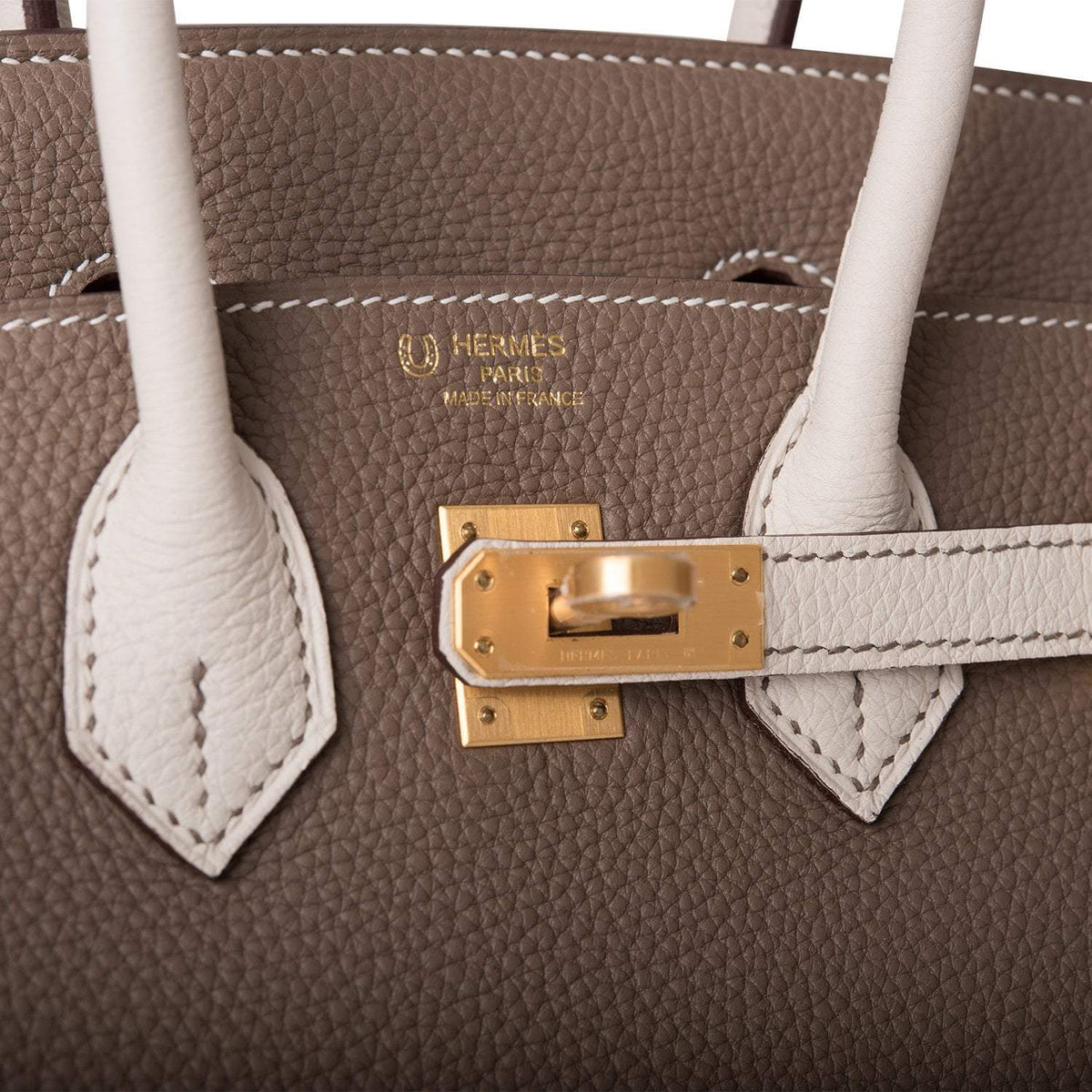 Hermes Birkin 25 Etoupe and Craie Togo Brushed Gold Hardware Hermes