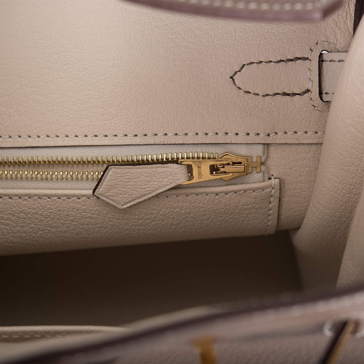 Hermes Birkin 25 Etoupe and Craie Togo Brushed Gold Hardware Hermes