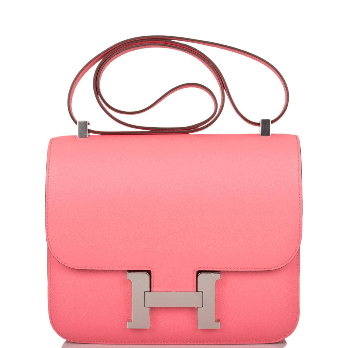 Hermes Rose D'Ete Verso Evercolor Constance 24cm Palladium Hardware Crowned Bag