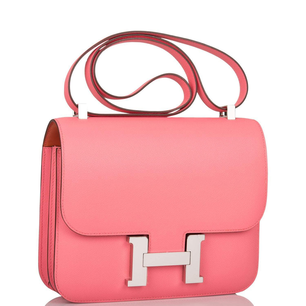Hermes Rose D'Ete Verso Evercolor Constance 24cm Palladium Hardware Crowned Bag