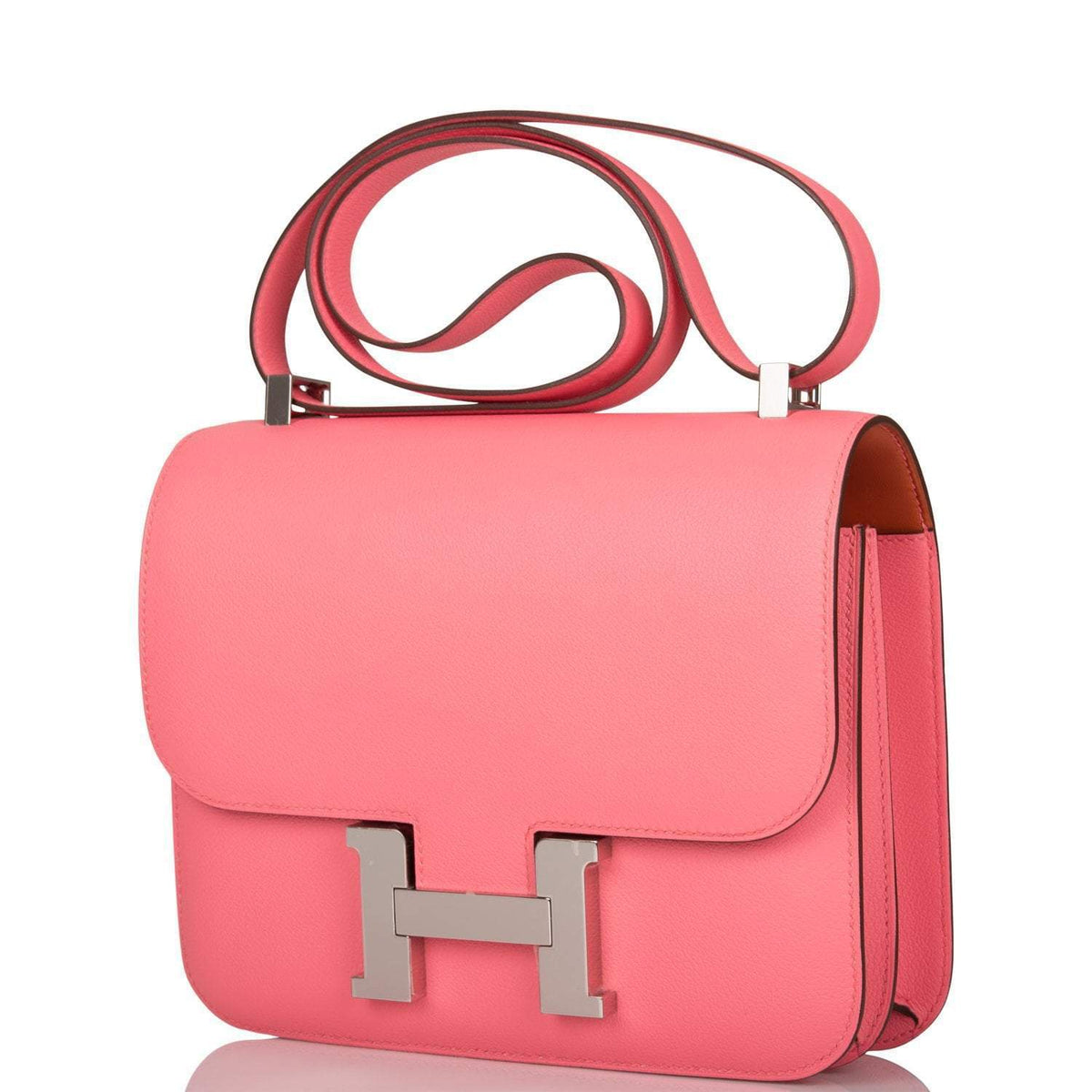 Hermes Rose D'Ete Verso Evercolor Constance 24cm Palladium Hardware Crowned Bag