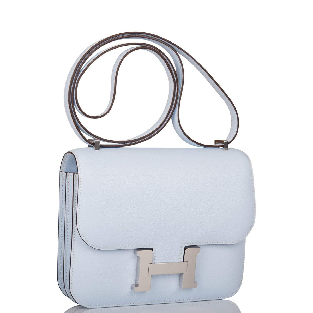 Hermes Bleu Brume Swift Mini Constance 18cm Palladium Hardware BagAg