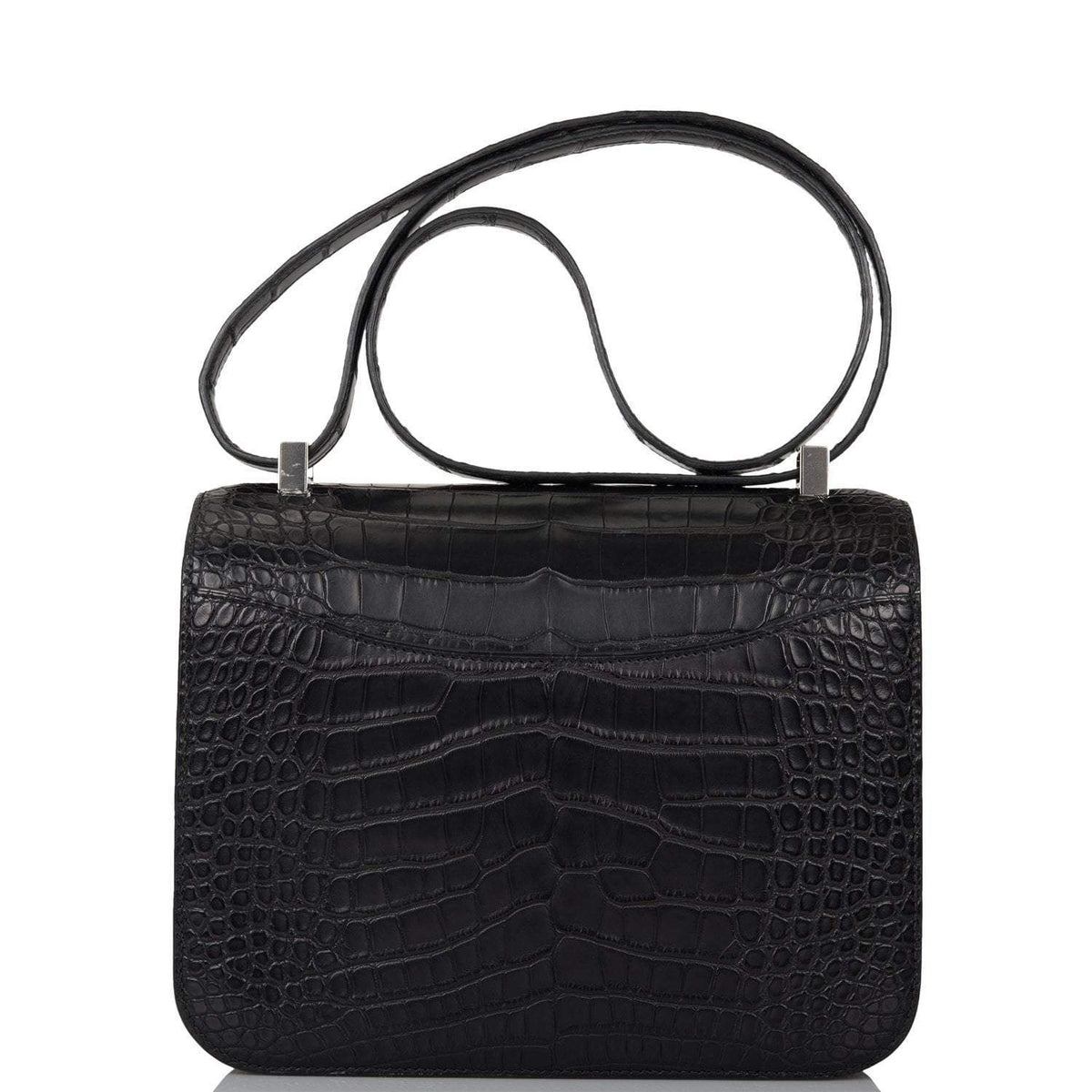 Hermes Black Matte Alligator and Ombre Lizard Marquette Constance 24cm Palladium Hardware Hermes