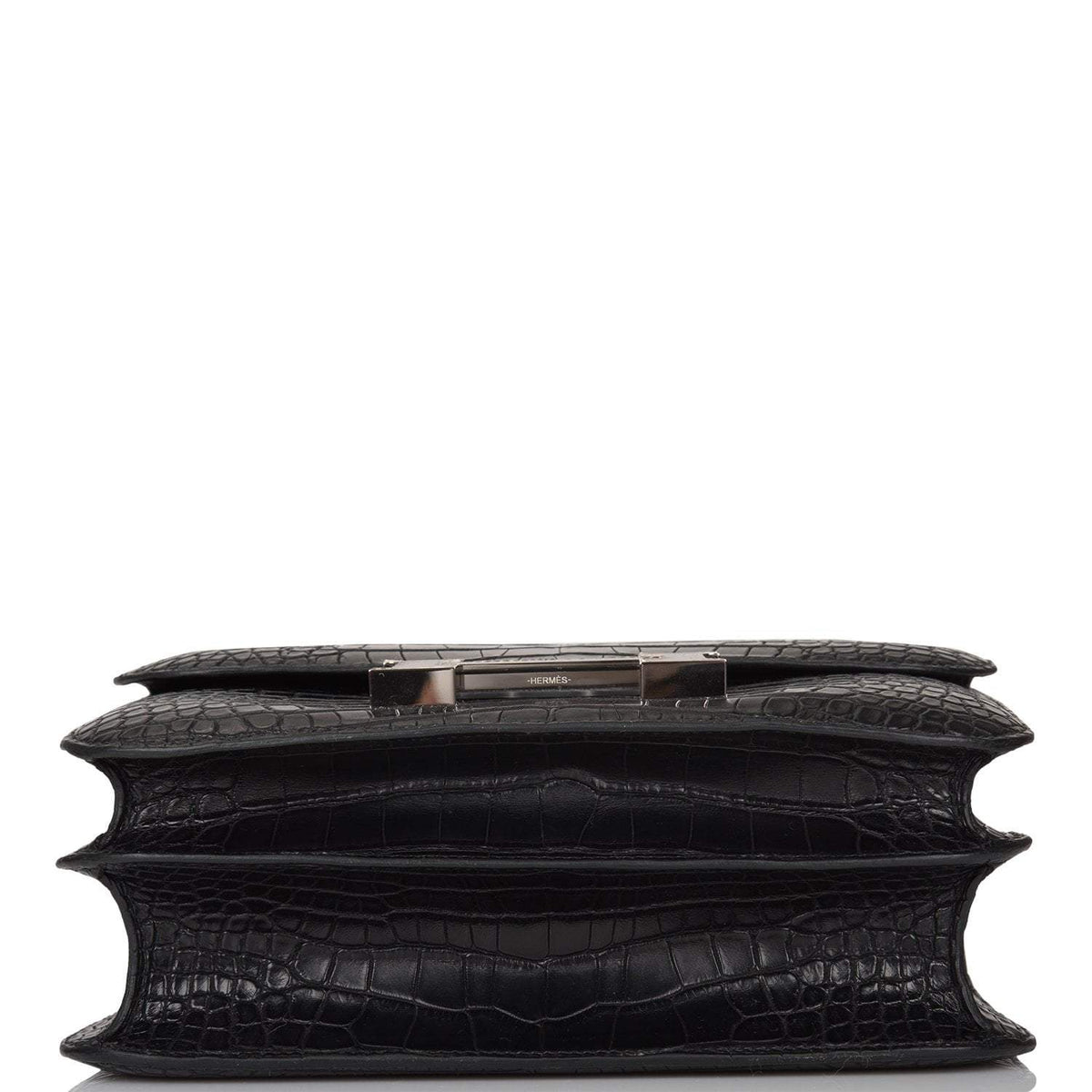 Hermes Black Matte Alligator and Ombre Lizard Marquette Constance 24cm Palladium Hardware Hermes