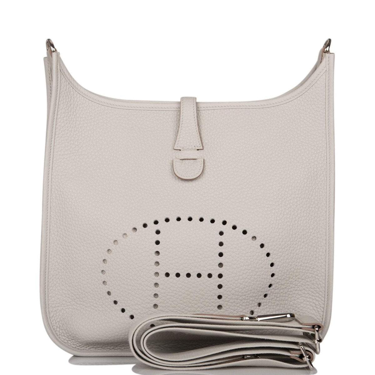 Hermes Gris Perle Clemence Evelyne III PM Bag Palladium Hardware BagAg