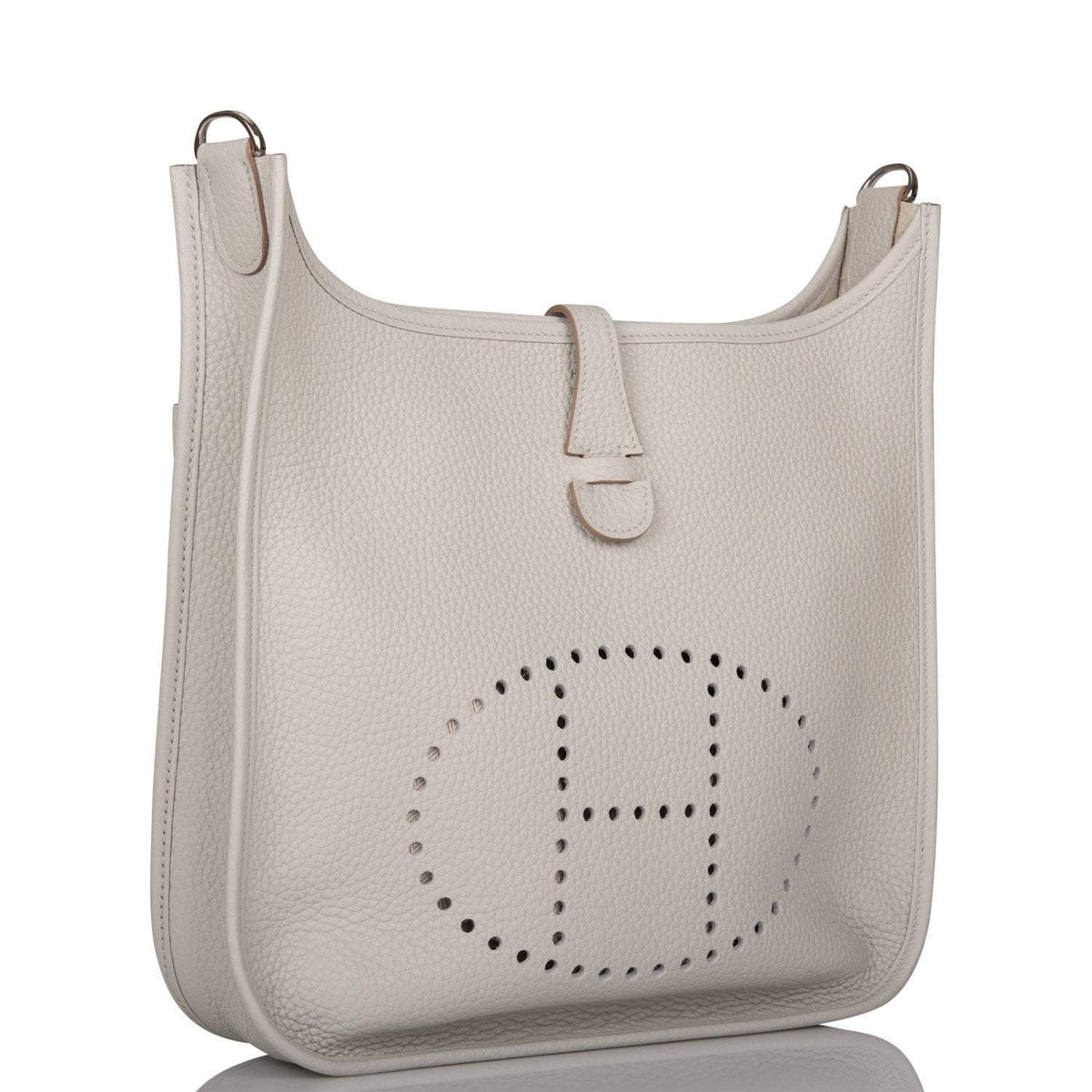 Hermes Gris Perle Clemence Evelyne III PM Bag Palladium Hardware BagAg