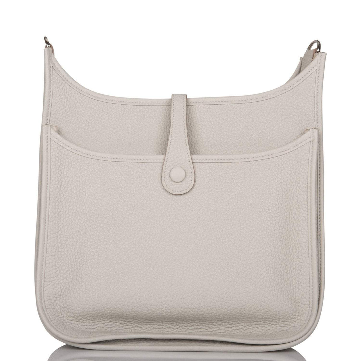 Hermes Gris Perle Clemence Evelyne III PM Bag Palladium Hardware BagAg