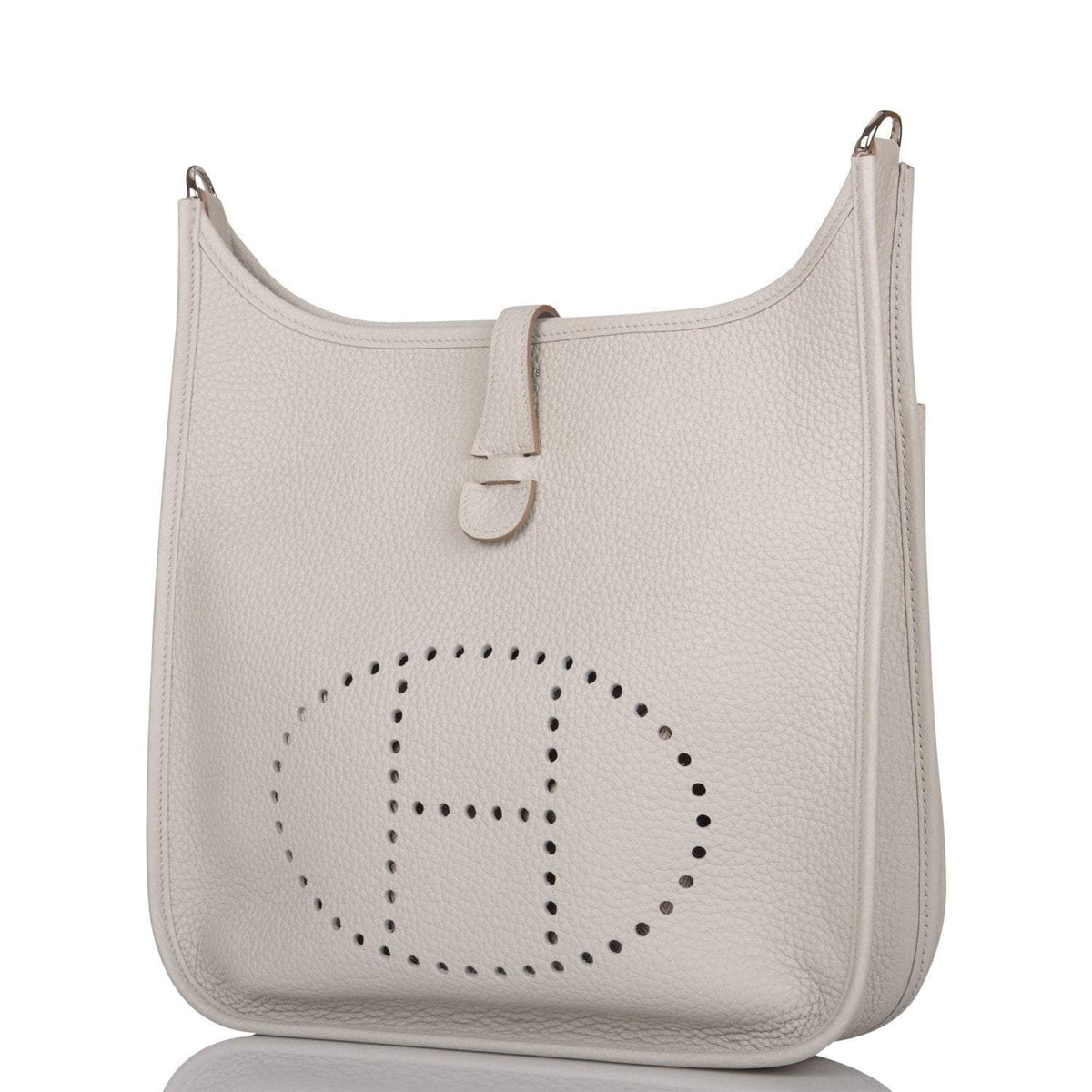 Hermes Gris Perle Clemence Evelyne III PM Bag Palladium Hardware BagAg
