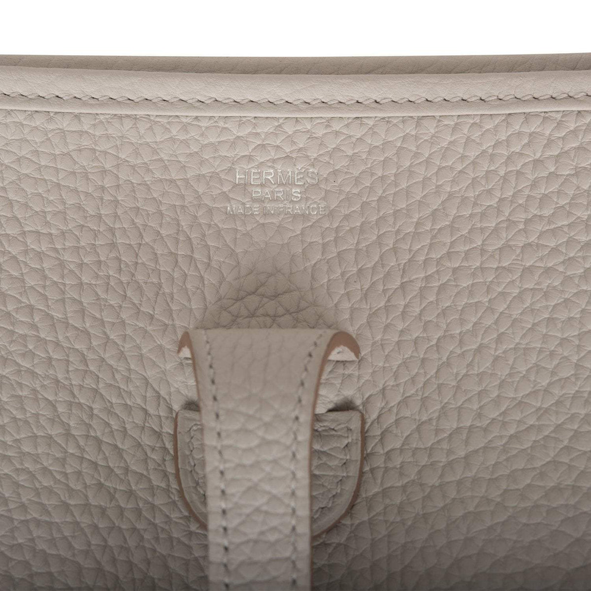 Hermes Gris Perle Clemence Evelyne III PM Bag Palladium Hardware BagAg