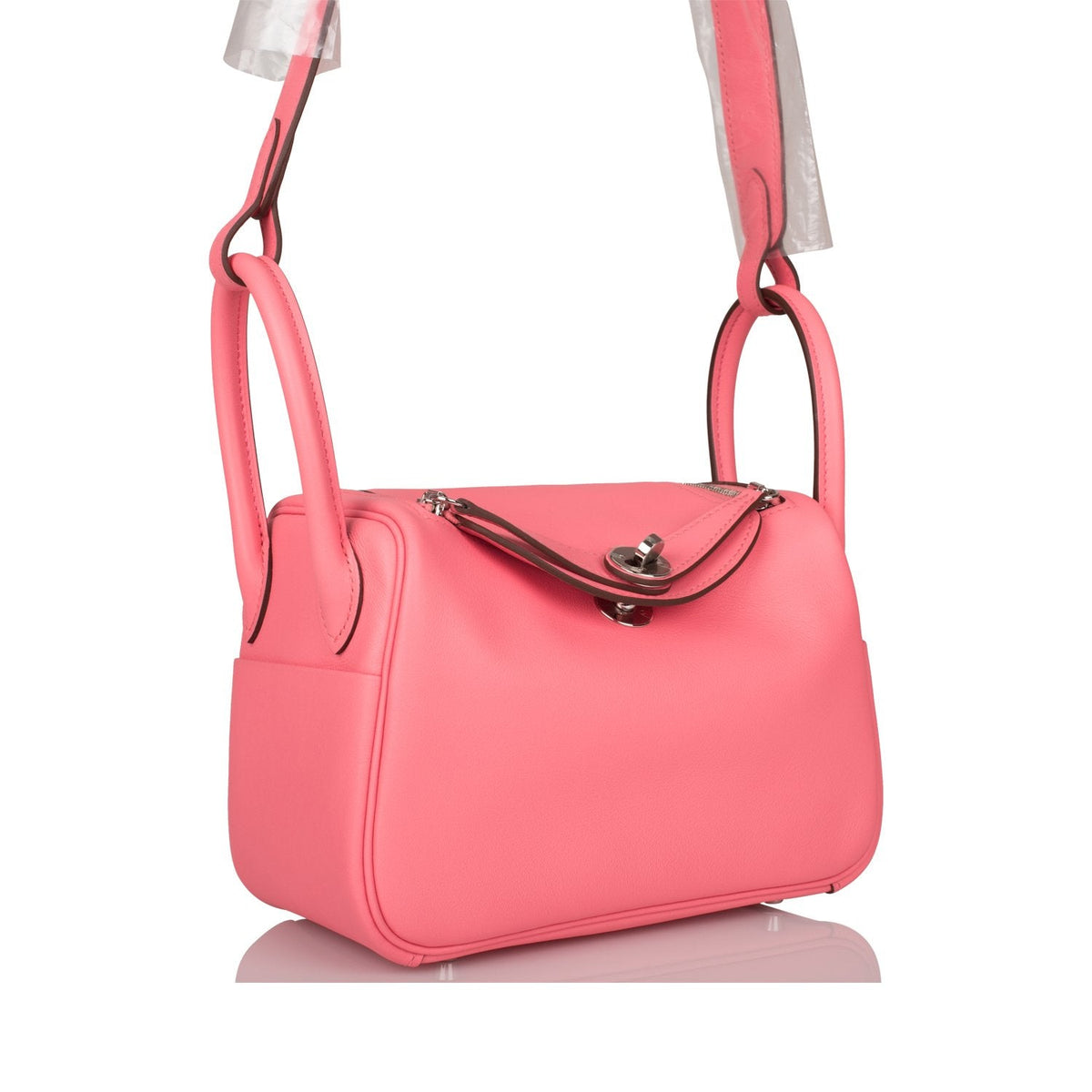 Hermes Rose D'Ete Swift Mini Lindy Palladium Hardware Crowned Bag