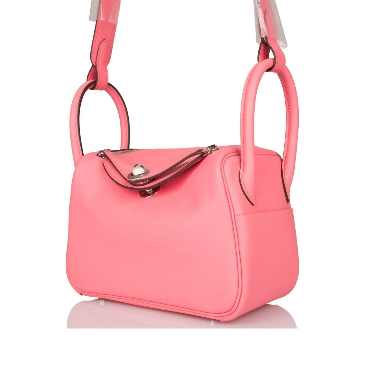 Hermes Rose D'Ete Swift Mini Lindy Palladium Hardware Crowned Bag