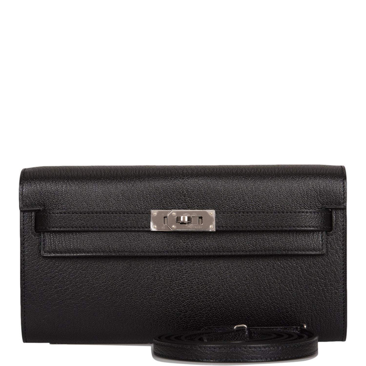 Hermes Black Chevre Kelly Wallet To Go Palladium Hardware BagAg