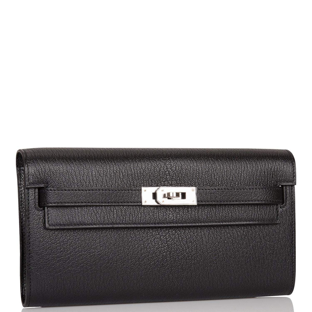 Hermes Black Chevre Kelly Wallet To Go Palladium Hardware BagAg