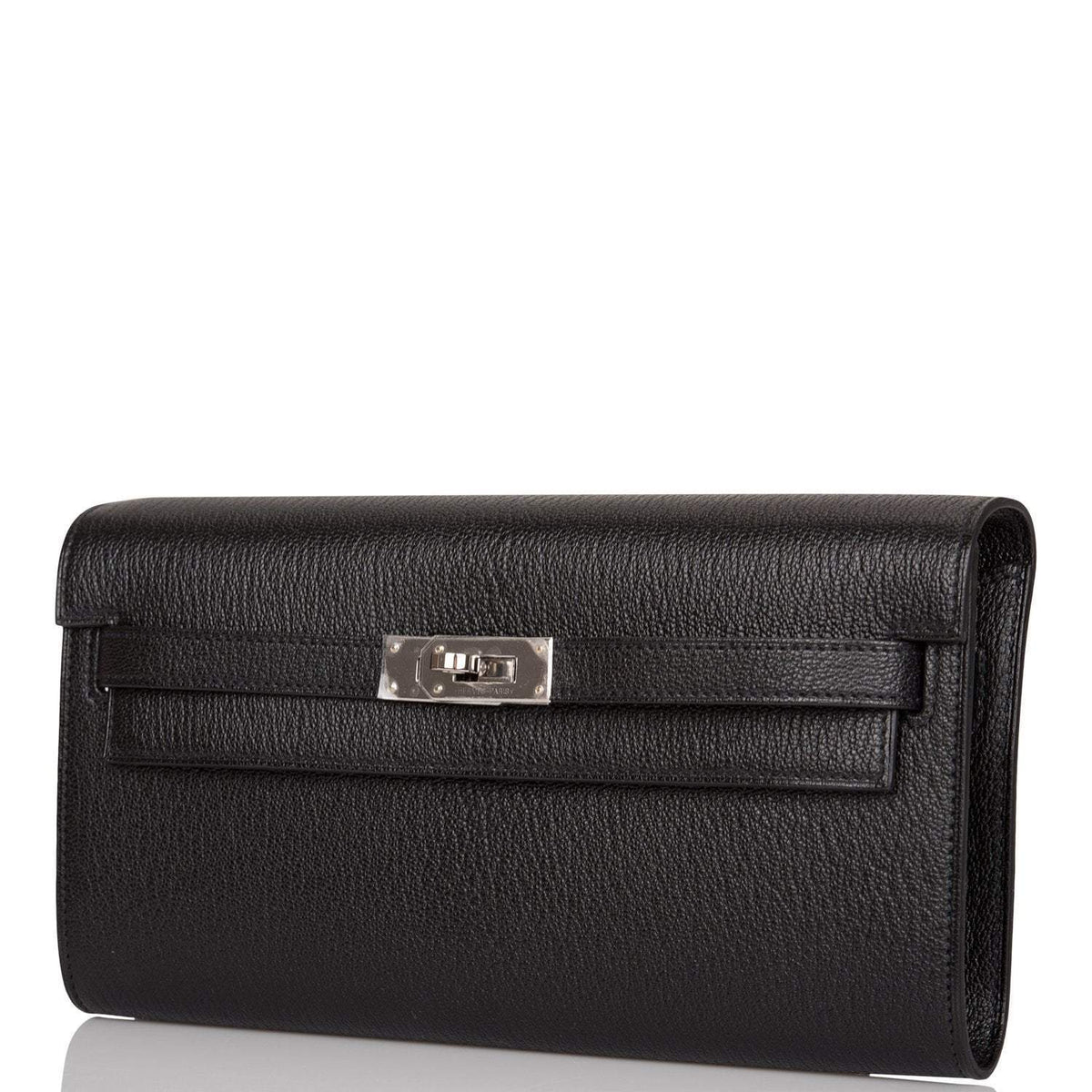Hermes Black Chevre Kelly Wallet To Go Palladium Hardware BagAg