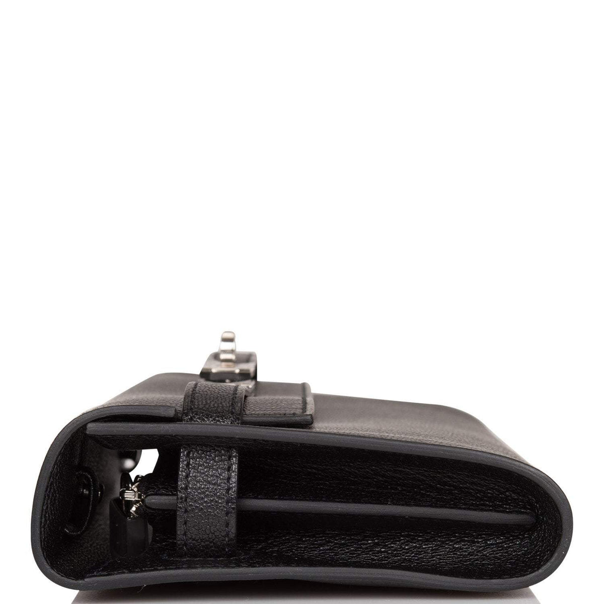 Hermes Black Chevre Kelly Wallet To Go Palladium Hardware BagAg