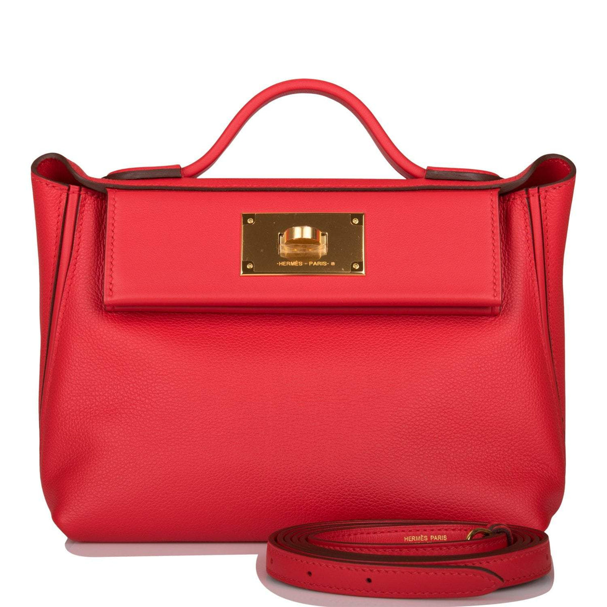 Hermes Rouge de Coeur Evercolor and Swift Mini 24/24 Bag Gold Hardware Crowned Bag
