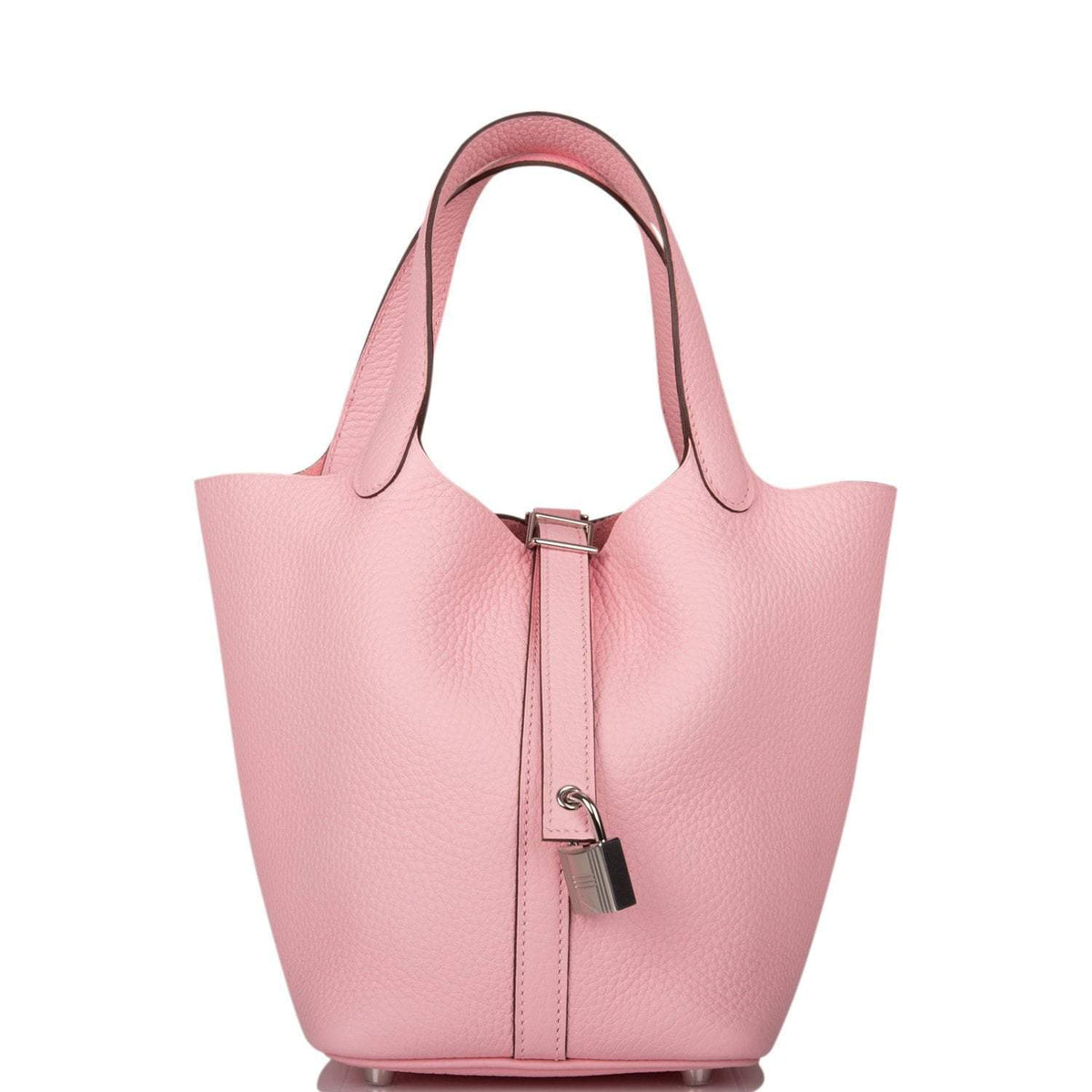Hermes Rose Sakura Clemence Picotin Lock 18cm Palladium Hardware BagAg