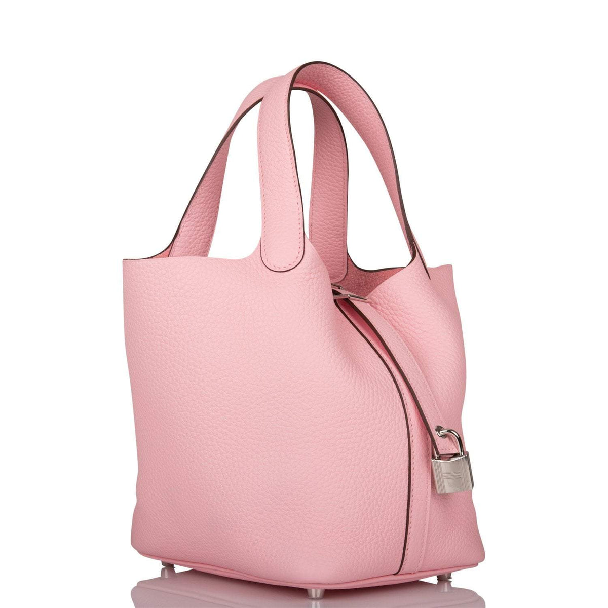 Hermes Rose Sakura Clemence Picotin Lock 18cm Palladium Hardware BagAg