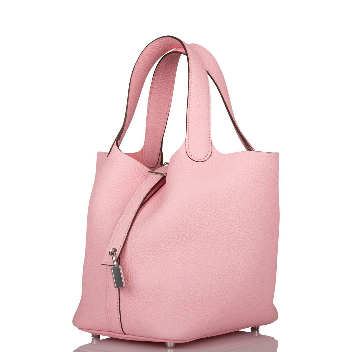 Hermes Rose Sakura Clemence Picotin Lock 18cm Palladium Hardware BagAg