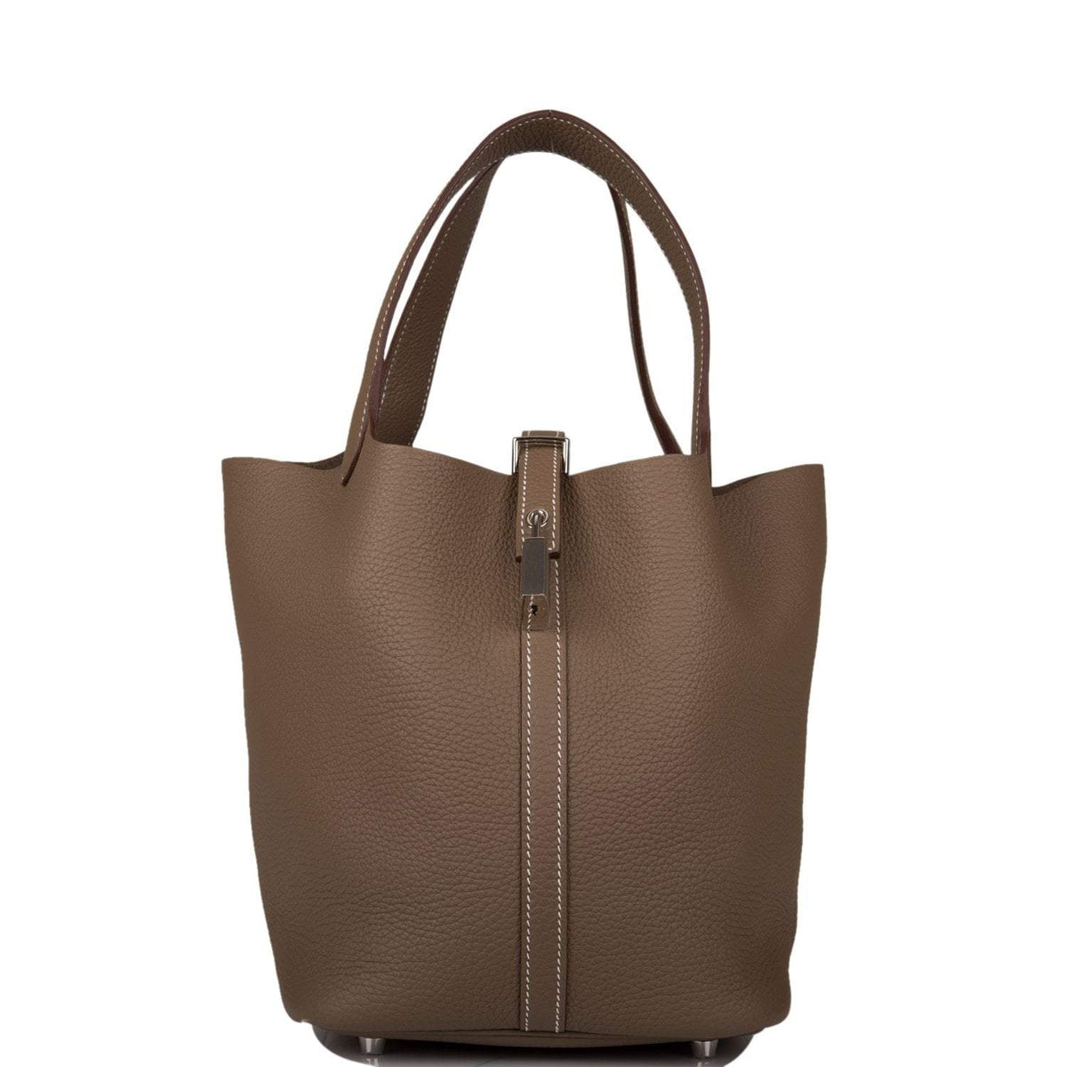Hermes Etoupe Clemence Picotin Lock 22cm Palladium Hardware BagAg