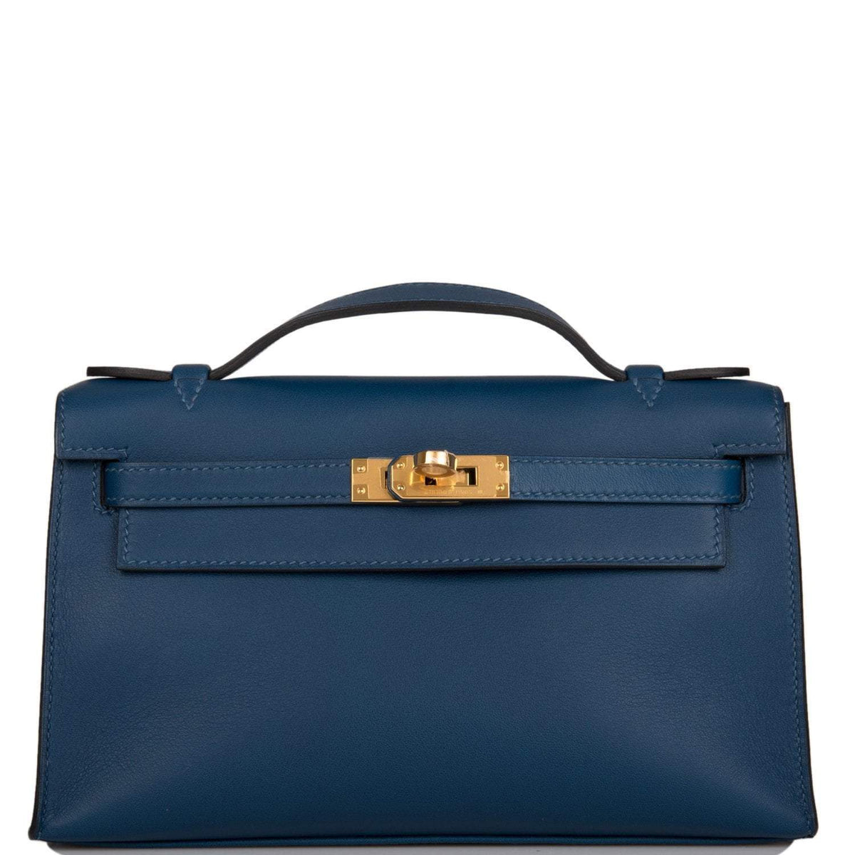 Hermes Deep Blue Swift Mini Kelly Pochette Gold Hardware BagAg