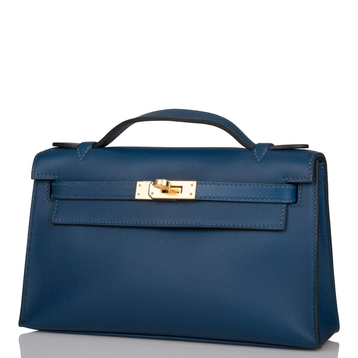 Hermes Deep Blue Swift Mini Kelly Pochette Gold Hardware BagAg