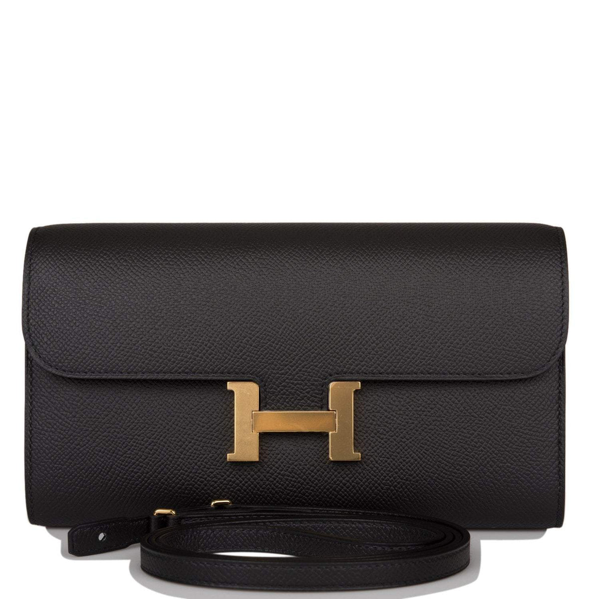 Hermes Black Epsom Constance Wallet To Go Gold Hardware BagAg