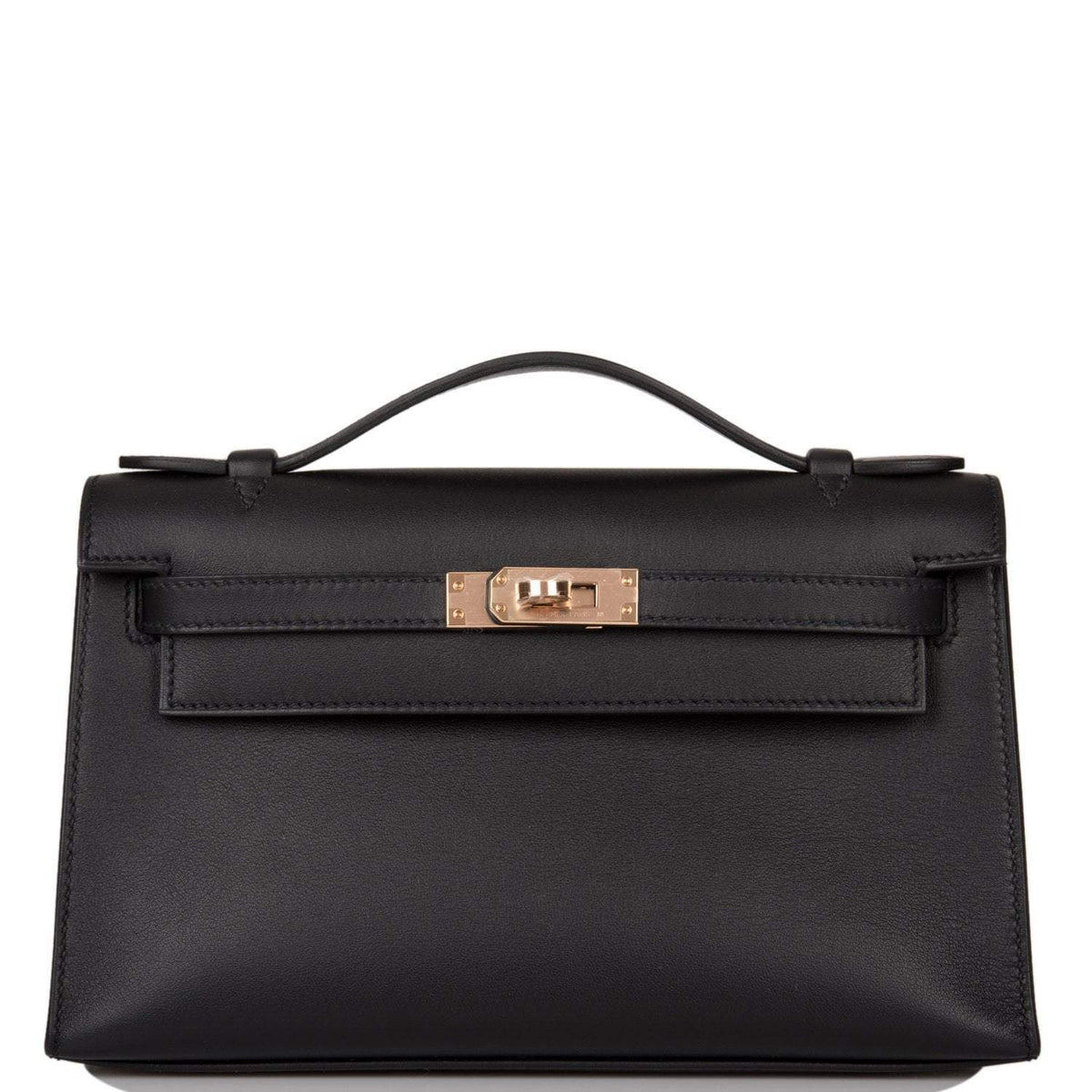Hermes Black Swift Mini Kelly Pochette Rose Gold Hardware Hermes