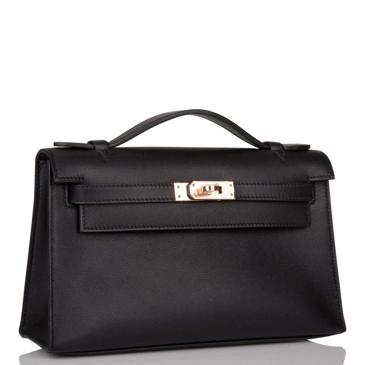 Hermes Black Swift Mini Kelly Pochette Rose Gold Hardware Hermes