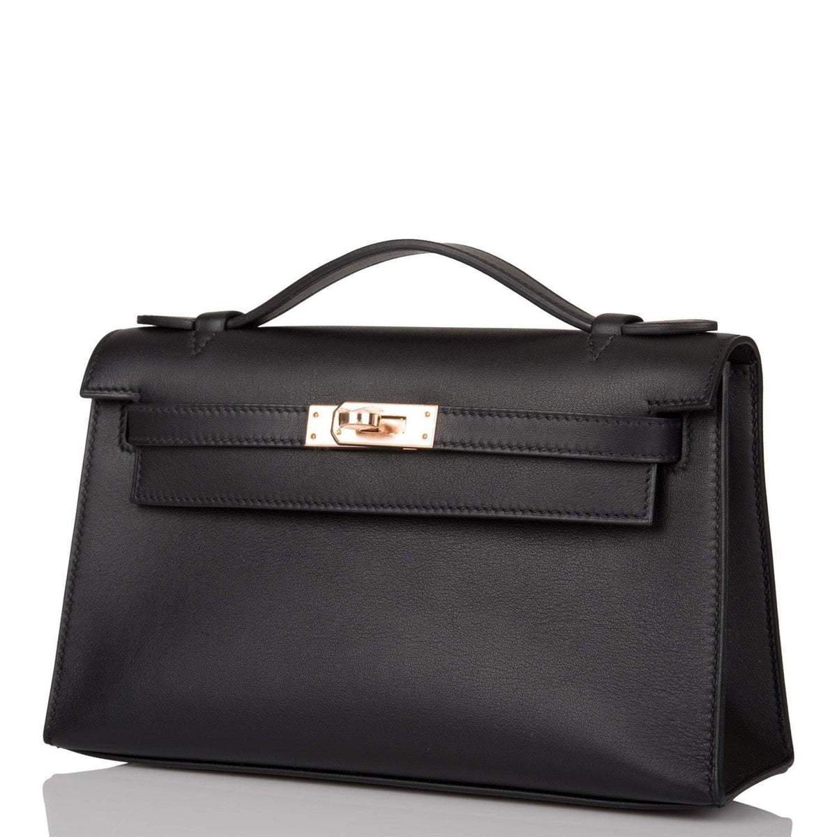 Hermes Black Swift Mini Kelly Pochette Rose Gold Hardware Hermes
