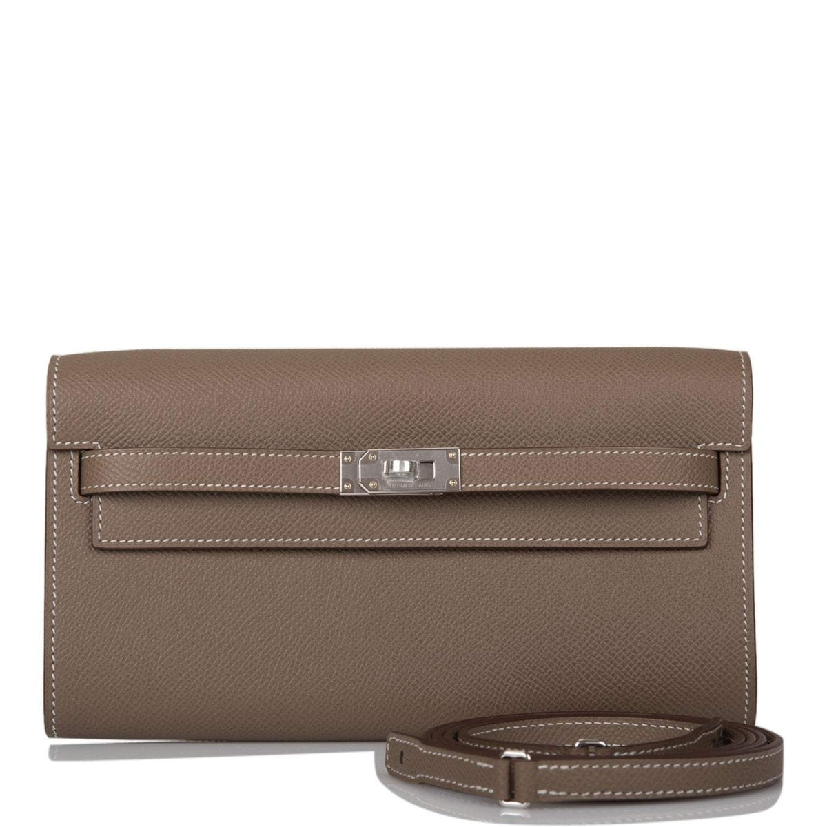 Hermes Etoupe Epsom Kelly Wallet To Go Palladium Hardware Hermes
