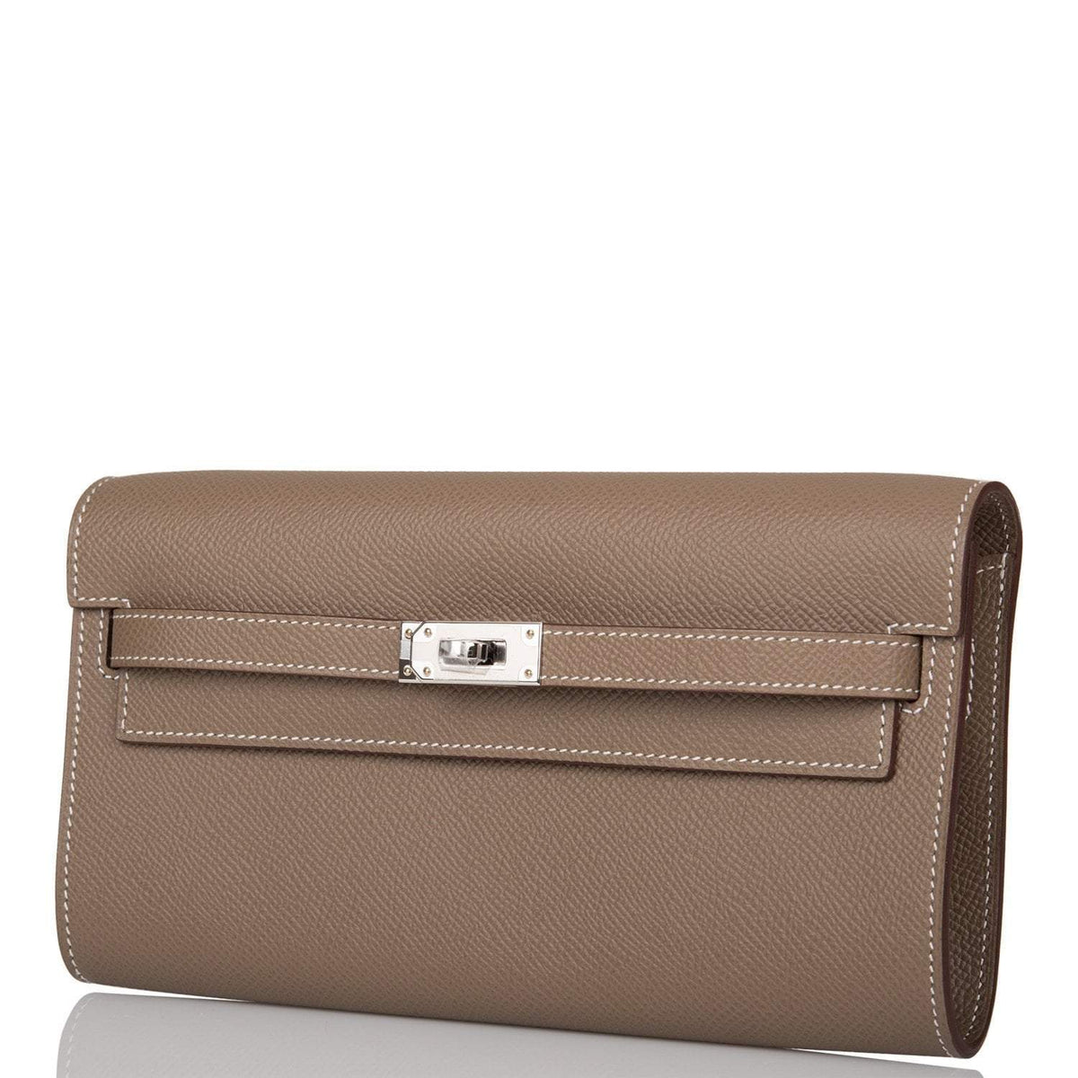 Hermes Etoupe Epsom Kelly Wallet To Go Palladium Hardware Hermes