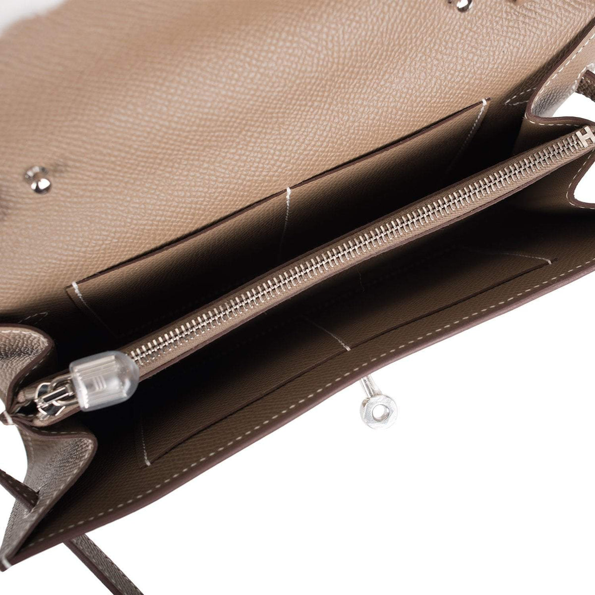 Hermes Etoupe Epsom Kelly Wallet To Go Palladium Hardware Hermes