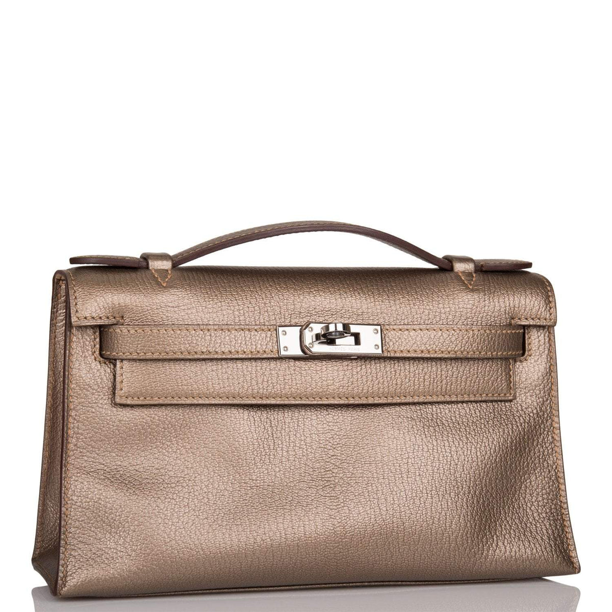 Vintage Hermes Kelly Pochette Bronze Chèvre Ruthenium Hardware Woman BagAg