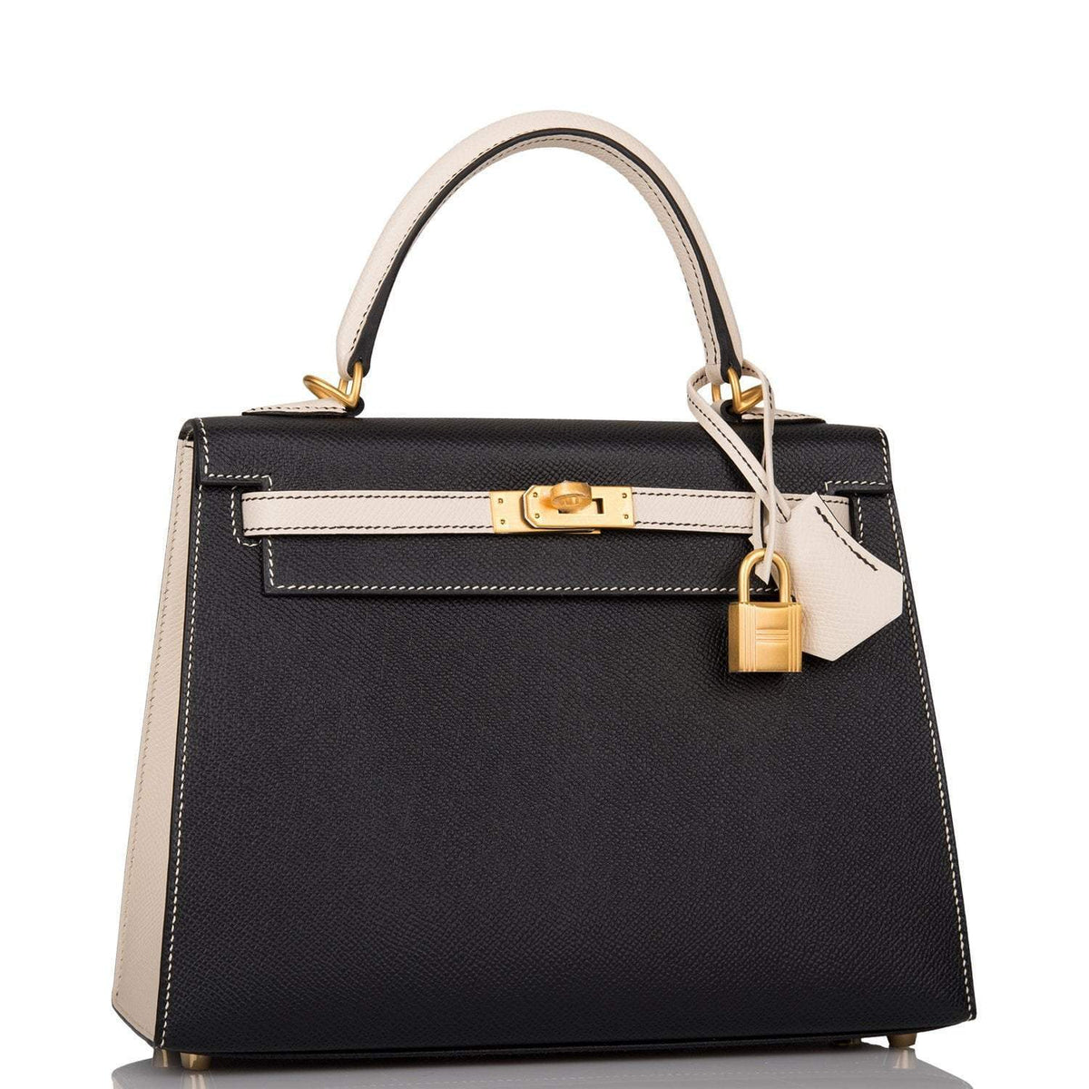 Hermes Kelly 25cm Bi-Color Black and Craie Epsom Sellier Brushed Gold Hardware Hermes